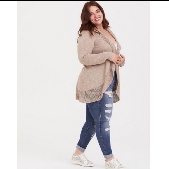 torrid Sweaters - TORRID Tan Mixed Stitch Shawl Cardigan Size 4